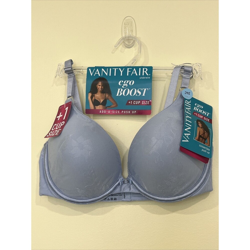 Vanity Fair Ego Boost Bra +1 Cup Size Underwire Blue Style 2131101 Size 34C NWT